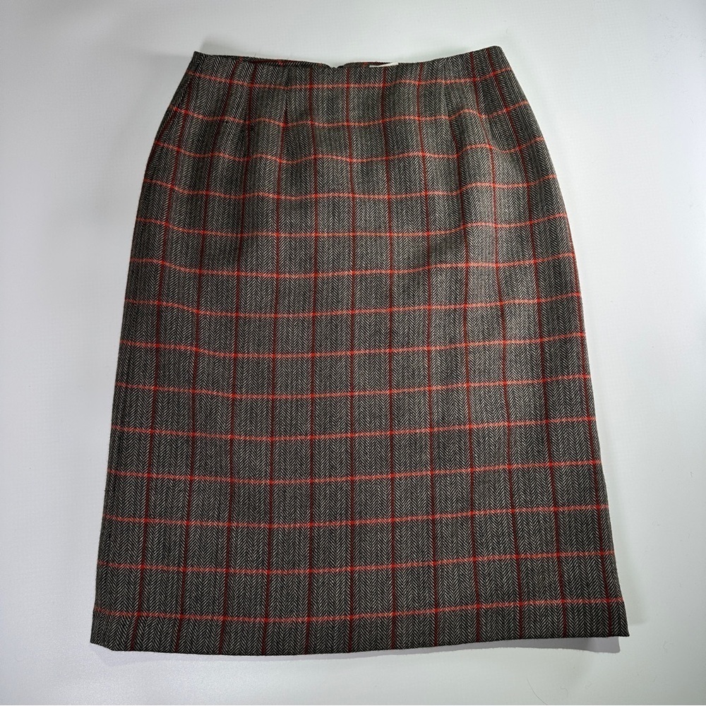 Harvé Benard Sport workwear wool pencil skirt herringbone windowpane size 12 - Picture 2 of 10